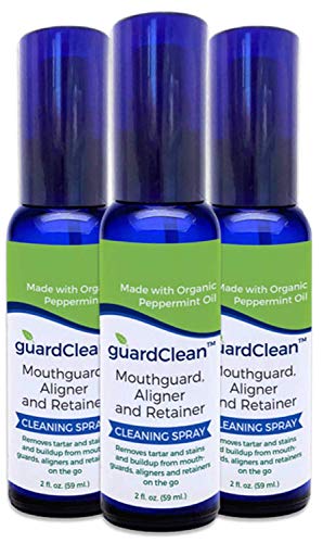guardClean Mouthguard Cleaner, Clear Braces Aligner Cleaner, Retainer Cleaner, Dental Appliances Spray Cleaner Fights Stains and Tartar, Potent CPAP Cleaner Spray, TSA Travel Size, Works Fast, All Natural (3 pack) (Three Pack)