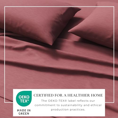Image of Great Bay Home Cotton Jersey Knit Full Sheet Set - Ultra-Soft, Stretchy, Heathered Melange Bed Sheets - Cozy, Soft T-Shirt Sheet & Pillowcase Set (Heathered Dusty Rose)