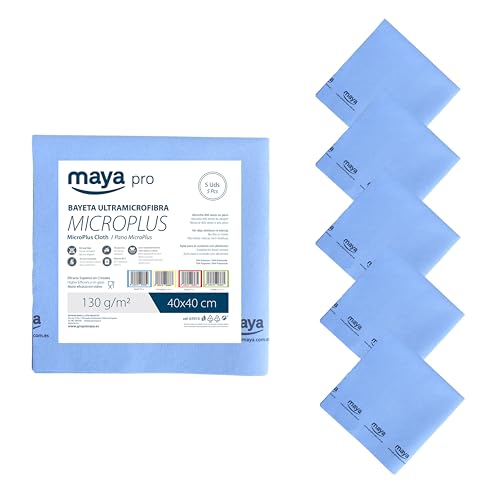 Maya Bayeta Microplus. Especial para Vajillas y Cristales. No Deja Marcas. Muy Absorbente y de Secado Rápido. 100% Microfibra. Pack de 5 Unidades (Azul)