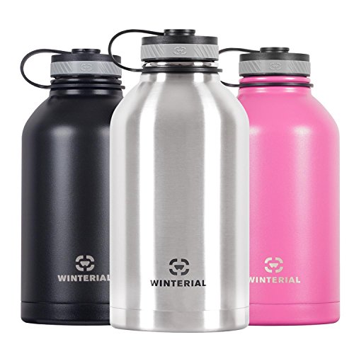 Winterial 64 oz Insulated Steel Water Bottle and Beer Growler. Double Walled Thermos Flask