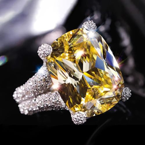 925 Sterling Silver Shining Square yellow diamond Ring Wedding ring Engagement ring CZ ring Emerald cut rings Diamond Rings Women jewelry rings statement4