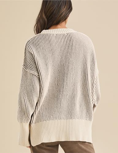 Image of Faleave Women's Fashion Sweater Fall Casual Long Sleeve Ribbed Knit Crew Neck Pullover Sweaters Blouse Tops