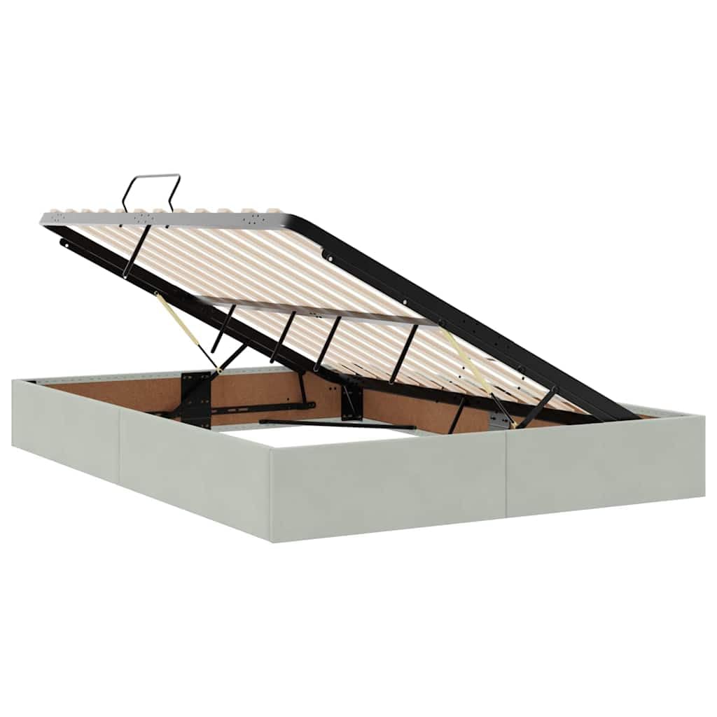 Cama de almacenamiento con colchón, gris claro, 140 x 200 cm, tela de terciopelo, cama doble con ascensor hidráulico y amplio espacio de almacenamiento para dormitorio