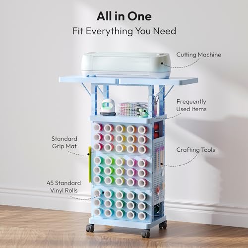 Image of Sunnacate Craft Storage Cart Compatible with Cricut Machine, Rolling Craft Stand Shelf Table Desk Organizer with 45 Vinyl Roll Holders, Pegboard, Accessories Holder, Craft Room Organization