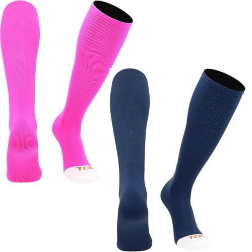 TCK Prosport Tube Socks 2-Pack (Navy/Pink) Medium - Over-the-Calf Athletic Socks | DRY-IQ Moisture Control, Odor Control, Arch Support & Cushioning | Baseball, Softball, Football, Soccer