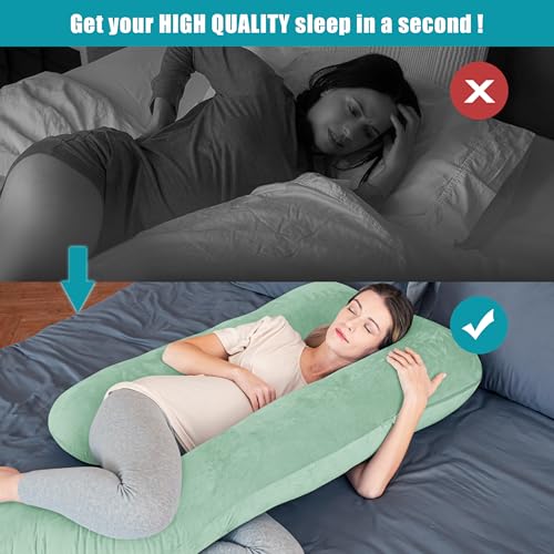 Image of Cute Castle Pregnancy Pillows, Soft U-Shape Maternity Pillow with Removable Cover - Full Body Pillows for Adults Sleeping - Pregnancy Must Haves - Jumbo 57 Inch - Green