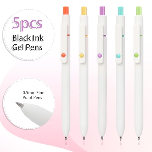 Image of FIOVER Gel Pens 5pcs 0.5mm Quick Dry Black Ink Fine Point Pens