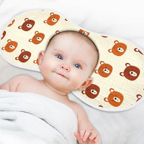 Cozy Bears Pattern Muslin Burp Cloths for Baby 4-Layer Absorbent Cotton Large 22" x 11" Soft Spit Up Rags for Newborns Boys Girls, 1 Pack4