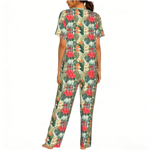 Pyjama à manches courtes femme vêtement de nuit doux hibiscus - 2