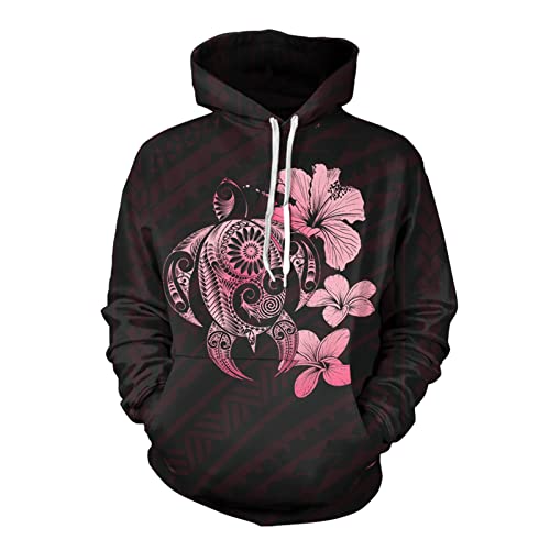 Frestree Pullover Hoodies With Kangaroo Pocket College Students Hip-Hop Oversized Hooded Pullover Long Sleeve Polynesian Sea Turtle Print #TOP13