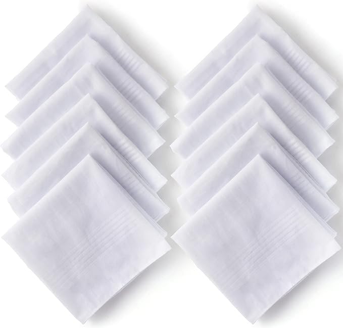 Delta Bon-TonHanky Men's Handkerchiefs,100% Soft Cotton,White Classic Hankie Pack of 12