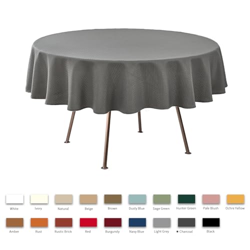 Image of maxmill Round Weaved Texture Design Tablecloth Spill-Proof Wrinkle Free Soft Washable Table Cloth for Round Table Cover, for Dining Room Buffet Banquet Parties Holiday Dinner, 70 Inch Charcoal Gray