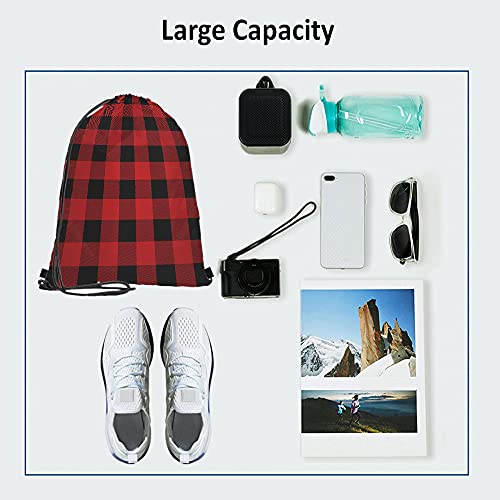 Black And Red Buffalo Drawstring Bags Backpack Bag Plaid Classic Pattern Tartan Art Stripes Sport Gym Sack Drawstring Bag String Bag Yoga Bag for Men Women3