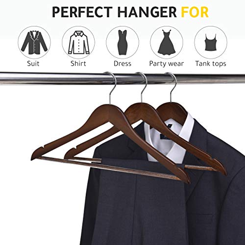Quality Wooden Hangers - Slightly Curved Hanger 20 Pack Sets - Solid Wood Coat Hangers With Stylish Chrome Hooks - Heavy-Duty Clothes, Jacket, Shirt, Pants, Suit Hangers (Walnut/Retro, 20) #TOP3