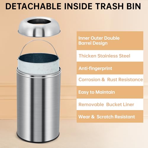 Caneca de basura grande 50 L acero inoxidable abierta miniatura 3