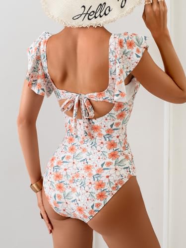 Image of Eomenie Womens Ruffled One Piece Swimsuit Slimming Tummy Control Bathing Suit V-Neck Cutout Swimwear for Resort Wear