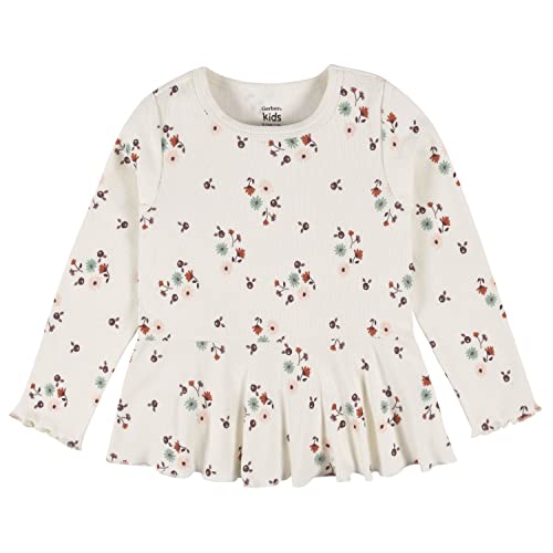 Gerber Baby Girl\'s Toddler 2-Pack Peplum Waist Tops, Green Floral, 18 Months - Thumbnail 3