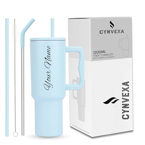 Image of CYNVEXA Personalized with Your Name, Tumbler with lid and Straw 1200ML Cup Stainless Steel Vacuum Insulated Tumbler for Water, Iced Tea or Coffee 1.2L Office Gym Travelling (Sky Blue)