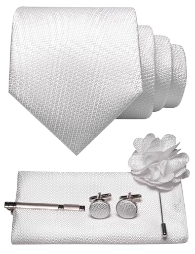 Image of JEMYGINS Mens Tie and Lapel Pin Necktie Pocket Square Cufflinks and Tie Clip Sets for Business Casual 5PCS