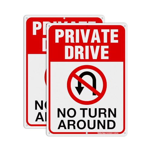 Faittoo Private Drive Sign, No Turn Around Sign, 2 Pack, 35 x 30 cm .040 Rust Free Heavy Aluminum, Reflective, Waterproof