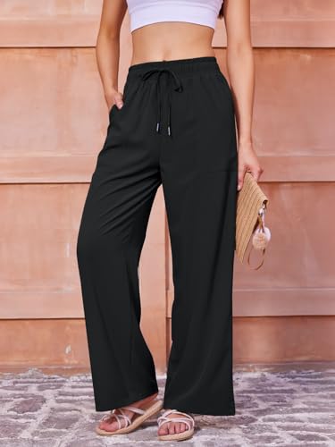 パンツ High Waisted Drawstring Trousers Amazon.com: JOAU Women's Drawstring Elastic High Waisted Wide Leg