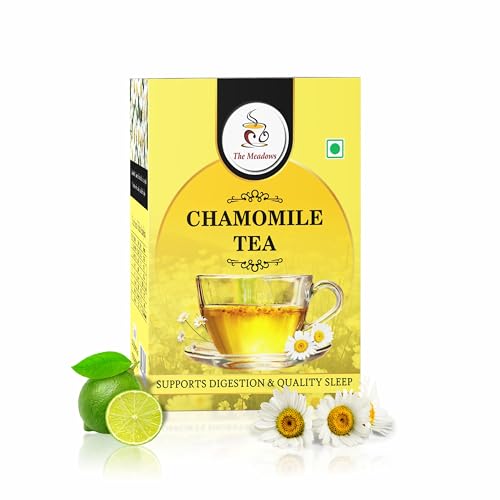 Image of The Meadows Calm Chamomile Tea - 100g - 150 Cups | Relaxing Herbal Infusion with Lemon Peel Notes (Pack of 1)