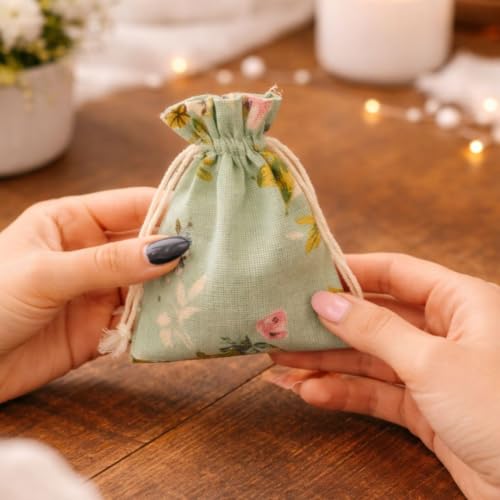 Image of SATYAM KRAFT 100 Pcs Jute Potli Bags for Wedding, Return, Festive Gifting | Eco-Friendly, Handmade Drawstring Bags for Jewelry, Sweets, Dry, Party Favors | Reusable & Biodegradable