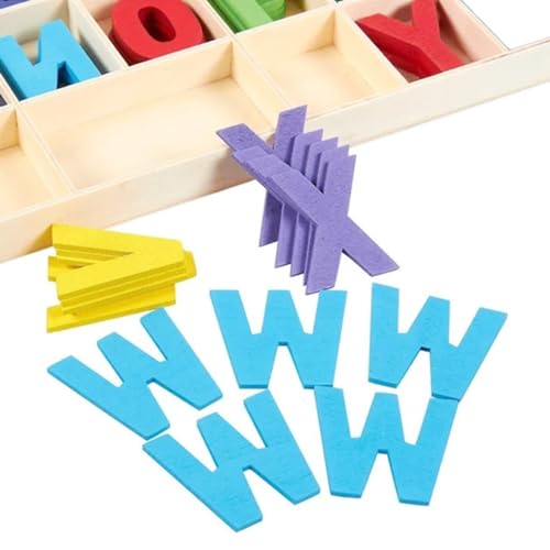 130 Stück (5 Sätze) Holzbuchstaben Set Lagerung in Tablett,Großbuchstaben A-Z 3 cm,Wooden Alphabet,Buchstaben zum Basteln für Kunsthandwerk DIY Hochzeitsfeier Home Decoration Displays-Bunt