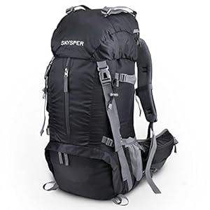 SKYSPER Sac à Dos de Randonnée 50L avec Housse de Protection Imperméable Ultraléger pour Alpinisme Escalade Trekking Voyage Camping Unisexe Sac à Dos de Sports en Plein air (Ⅱ- Noir)