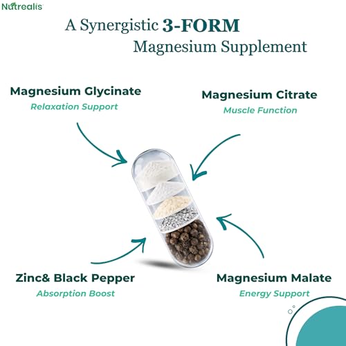 Image of Triple Magnesium Complex | 120 Veg Capsules | Magnesium Glycinate, Citrate & Malate with Zinc | High Absorption Magnesium Supplement for Sleep, Muscle, Stress & Energy Support