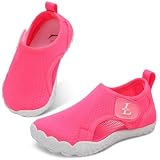 L-RUN Boys and Girls Swim Water Shoes Barefoot Aqua Socks Non-Slip for Beach Pool Toddler Kids Rose Red 12 Little Kid
