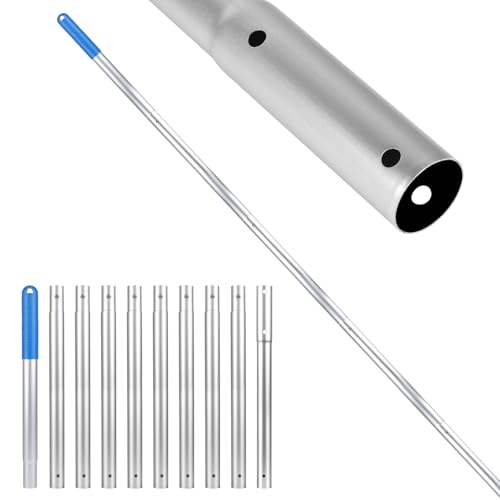 LALAGO Perche Telescopique en Aluminium, 10 Sections 3,4 m Perche de Piscine - Compatible EZ Clip, Barre Télescopique Régable et Extensible pour Courantes, Filet de Skimmer, Brosses de Piscine