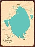 Lake Okeechobee Florida Map Rustic Metal Art Print from Illustration by Lakebound 8.5' x 11.5'