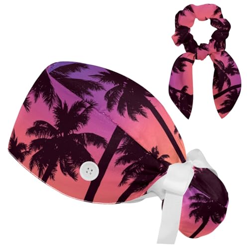 Gorro quirúrgico ajustable con diseño de palmeras y lazo miniatura 1