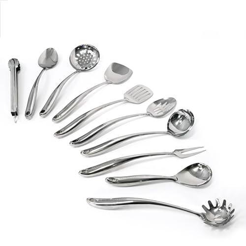 Emeril Lagasse 10-Piece Stainless Steel Utensil Set – Premium 304 Mirror Finish Cooking Tools with Hanging Loops – Heat Resistant, Dishwasher Safe Kitchen Gadgets for Nonstick Cookware