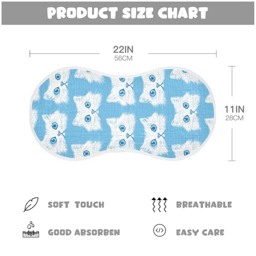 Cats Face Baby Blue Cotton Large Burp Cloths for Baby Soft Touch Baby Rags for Unisex Babies Set of 2, 22x11in4