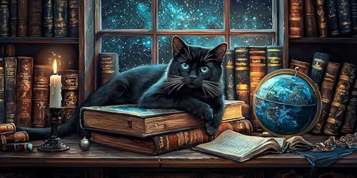 Broderie Diamant Chat Noir 5D Globe | Kit Complet 80x160cm par Numéros