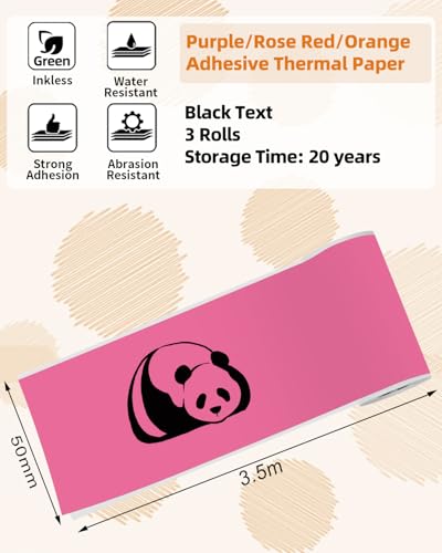 Image of T02 S002 AHM2 Mini Printer Color Thermal Sticker Paper, 50mm, 3 Rolls | 50mmx3.5mm, Strong Sticky, DIY Journal, Color Labels, Keep for 20 Years, 3 Rolls