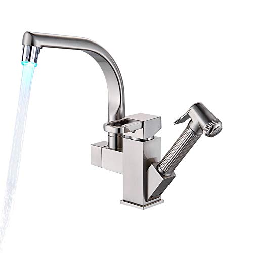 Robinet de cuisine avec douchette extractible 2 modes mitigeur en laiton LED