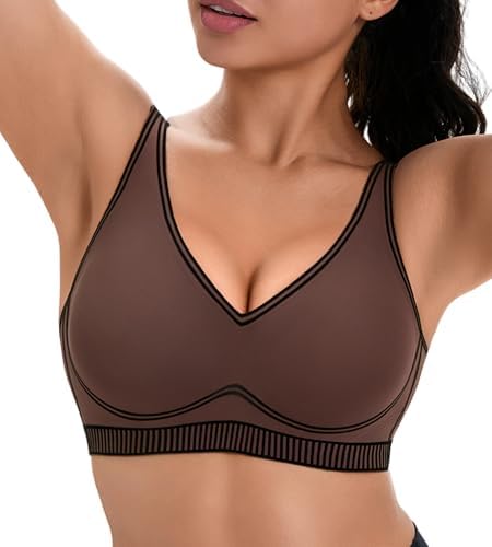 Workout Sports Bras for Women Push Up Low Impact Sports Bra Yoga Deep V Wireless Jelly Bras for Women No Underwire XS-XL