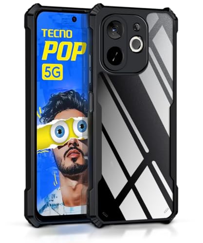 Image of WOW IMAGINE Shock Proof Clear Protective Back Case for Tecno Pop 9 5G | Tecno Spark 30C 5G - AirEDGE Technology | 360 Degree Camera Protection | Transparent Hybrid Back Case Mobile Cover - Black