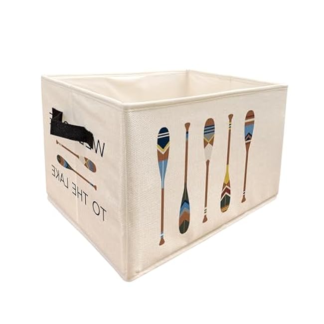 SiuSue Lake House Storage Bin Box with Handles, Coastal Beach Lake House Foldable Linen Fabric Home Cubes Baskets Closet Organizer Container for Clothes Toys Books