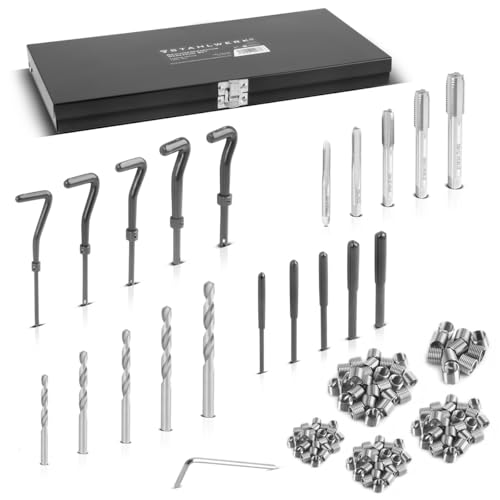 STAHLWERK Gewinde-Reparatur-Set 131-teiliger Gewinde-Reparatur-Satz M5 M6 M8 M10 M12 Gewinde-Reparatur-Werkzeug mit Gewindebohrern, Bohrern, Brechwerkzeug, Einbauwerkzeug und Gewindeeinsätzen