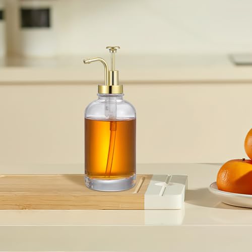 Recipiente de vidrio para café con dosificador dorado de siropes 8