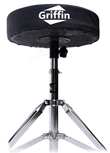 GRIFFIN Drum Hardware Kit (Percussion TiltPro X Edition) 3 Pack – Hi-Hat Pedal, Drum Throne & Cymbal Stand – Chrome Drum Gear for Mounting Crash, Ride & Splash Cymbals