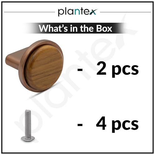 Image of Plantex Round Drawer Knob /Pull-Push Knobs for Kitchen /Knobs for Cabinets /Bedroom Drawer - Pack of 2 (Small, Rose Gold & Wood)