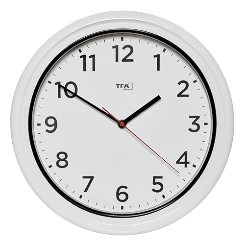TFA Dostmann Außen Wanduhr wasserdicht, 60.3078, Outdoor Uhr, UV beständig, Quarzuhr ohne Funk, für Schwimmbad, Terrasse, Garten, Balkon, 30,5cm Durchmesser, gut ablesbar, weiß