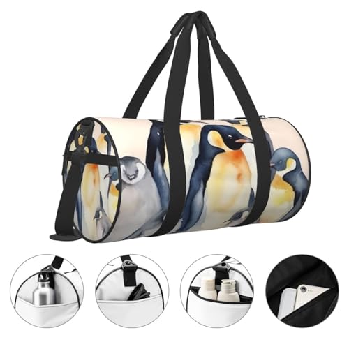 Travel Duffel Bag Sports Gym Bag With Shoes Compartment,Lightweight Overnight Weekender Bag Animal Penguins Watercolor Pattern Yoga Gym Sports Bag For Men Women4