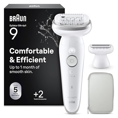 Braun Silk-épil 9 Epilierer Damen/Haarentferner für langanhaltende Haarentfernung Ladyshaver Rasieraufsatz Trimmeraufsatz 9-041 Weiß/Silber