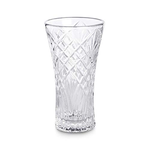 Crystal Glass Flower Vase – Short Decorative Mantelpiece or Table Centrepiece | Thick Cut Glass Design for Fresh or Artificial Flowers | M&W